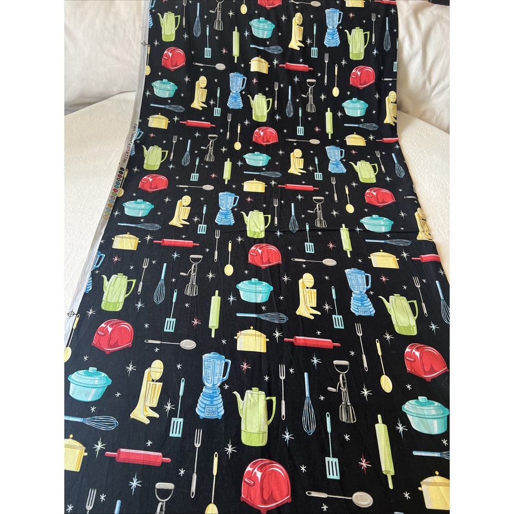 Fabric - Retro Kitchen Appliances Baking Cooking Tools WASHED Cotton BTY X 42" W